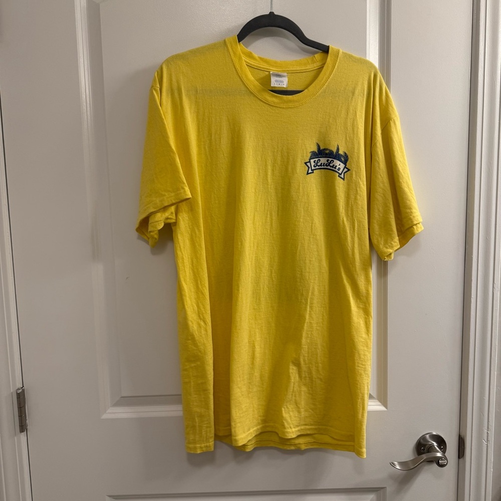 Lucy Buffetts LuLus Easy Breezy T-Shirt Large L Gulf Shores Yellow Tee